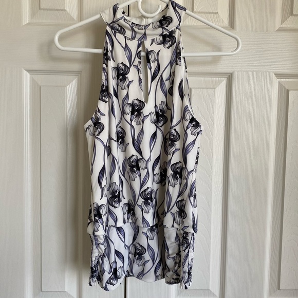 WHBM smocked waist, collared halter top, floral blouse, size XS - Picture 2 of 4